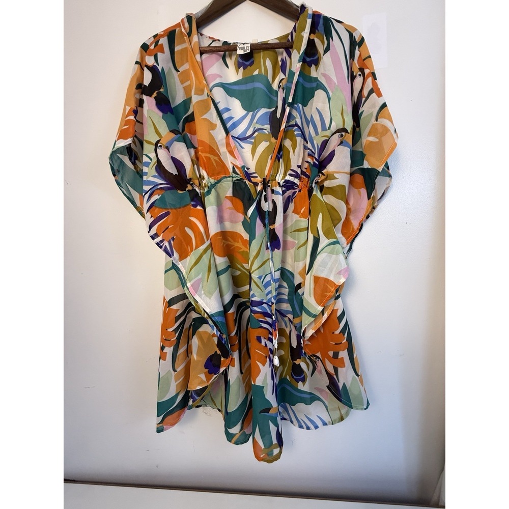 Violet Sky Tropical Toucan Swim Cover Up Kimono Beach Resort Boho Size L